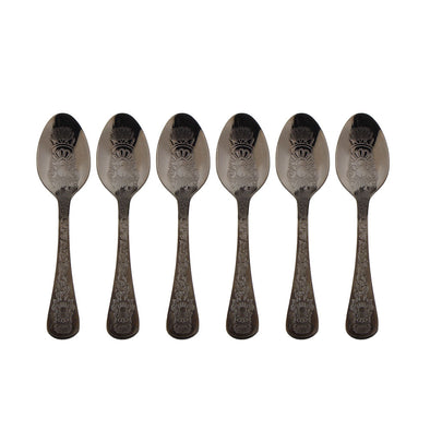 Coffee Culture Set of 6 Stainless steel Tea Spoon with Black Engraved Design