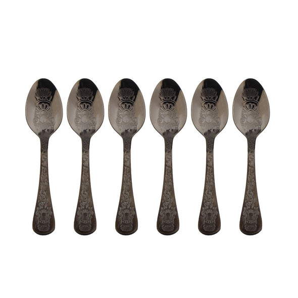 Coffee Culture Set of 6 Stainless steel Tea Spoon with Black Engraved Design