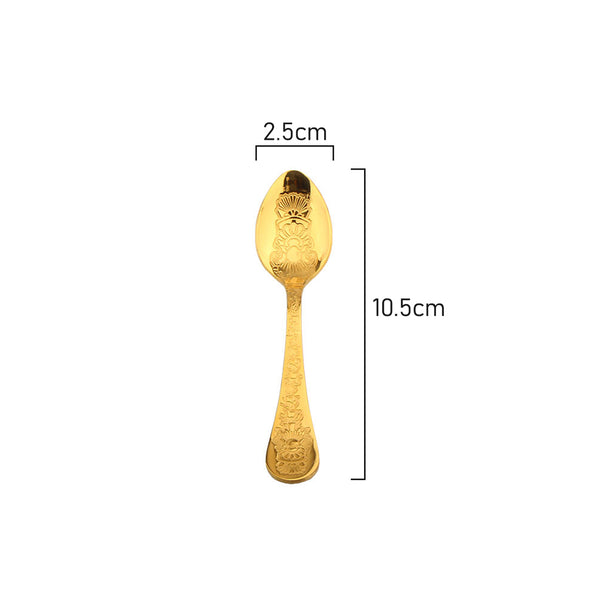 Measurements of Coffee Culture Set of 6 Stainless steel Coffee Spoon with Gold Engraved Design