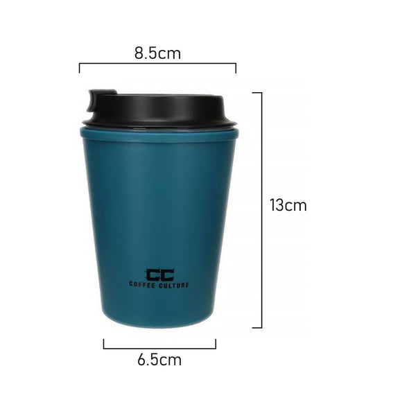 Measurements of Coffee Culture Prussian Blue Reusable Eco Double Wall Travel Cup 350ml