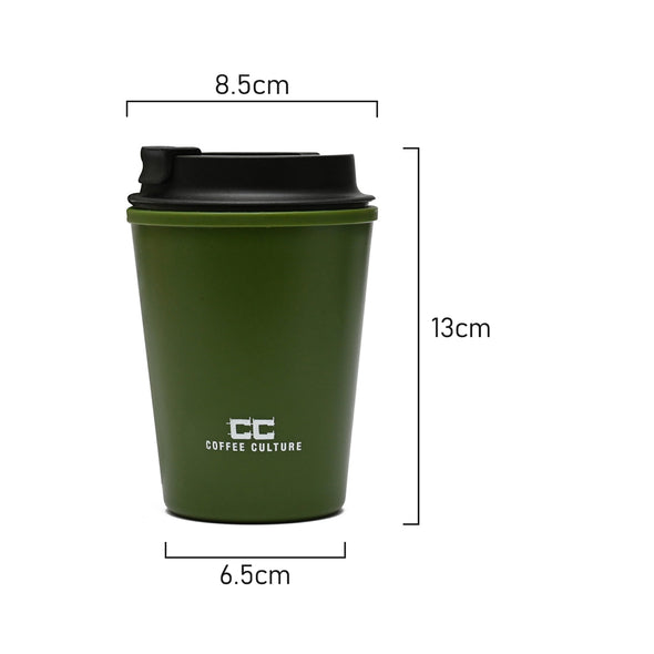 Measurement of Coffee Culture Military Green Reusable Eco Double Wall Travel Cup 350ml