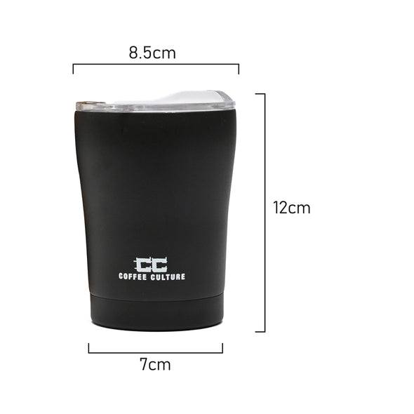 Measurement of Coffee Culture Pure Black Stainless Steel Double Wall Reuseable Travel Cup 350ml