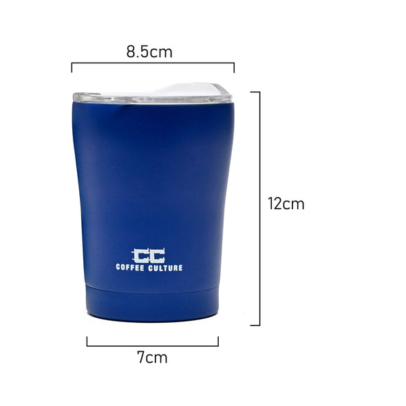 Measurements of Coffee Culture Prussian blue Stainless Steel Double Wall Reuseable Travel Cup 350ml