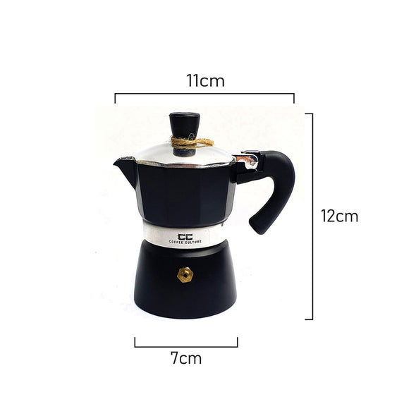 Measurements of Coffee Culture black stove top coffee maker 1 espresso cup