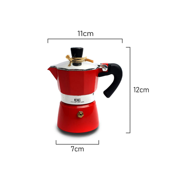 Measurements of Coffee Culture red stove top coffee maker 1 espresso cup
