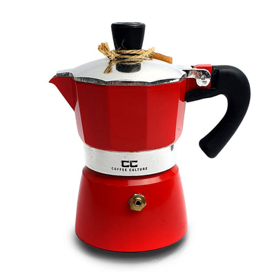 Coffee Culture red stove top coffee maker 1 espresso cup