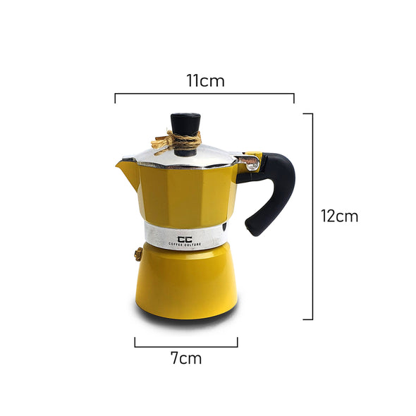 Measurement of Coffee Culture yellow stove top coffee maker 1 espresso cup
