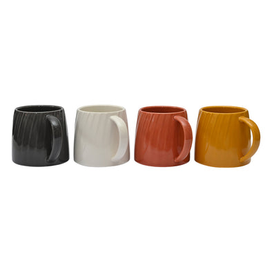 Coffee Culture Set of 4 Embossed Ceramic Coffee and Tea mugs Terrance Matte Colour 450ml