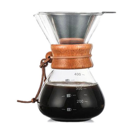 Coffee culture borosilicate glass Pour Over Coffee Maker with wooden grip 400ml
