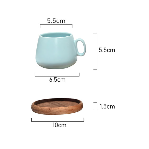 Measurments of Coffee Culture Matte Colour Espresso Cups with bamboo Coasters 90ml