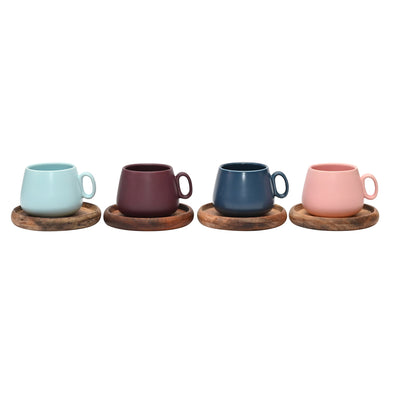 Coffee Culture set of 4 Matte Colour Espresso Cups with bamboo Coasters 90ml
