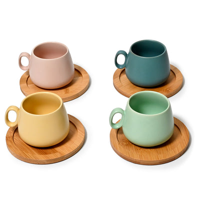 Coffee Culture set of 4 ceramic Espresso Cups with Coasters Matte Colour 90ml