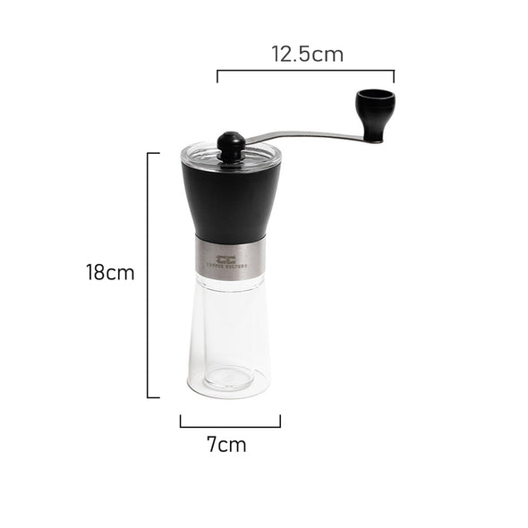 Measurements of Coffee Culture transparent Hand Manual Burr Grinder
