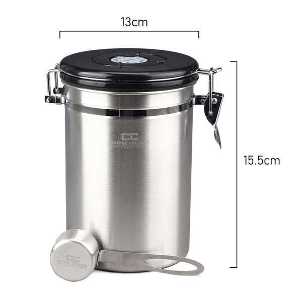 Measurements of Coffee Culture Stainless Steel Coffee Storage Canister with CO2 release valve