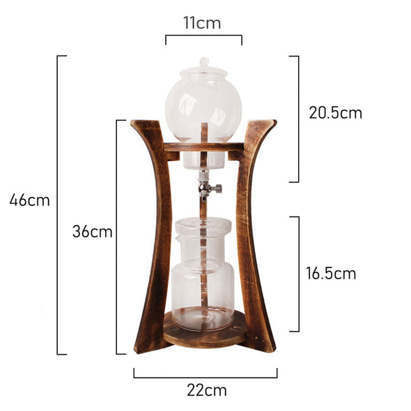 Measurement of Coffee Culture Cold drip coffee maker 600ml Borosilicate Glass with wooden frame