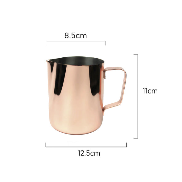 Measurements Coffee Culture rose gold stainless steel milk frothing jug 600ml
