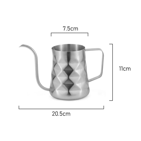 Measurements of Coffee Culture diamond Goose Neck Pour Over Jug 600ml mad from quality Stainless Steel