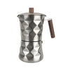 Coffee Culture silver diamond stove top Stainless Steel coffee maker with Acacia wood handle 6 cup 300ml 