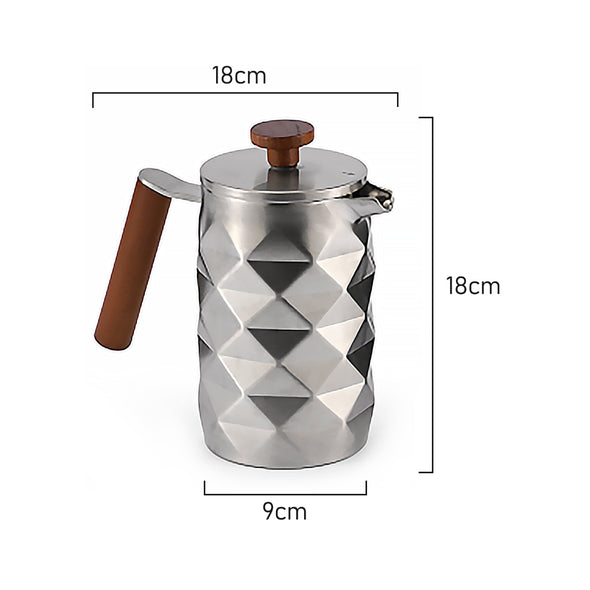 Measurement of Coffee Culture Silver Diamond Double Wall coffee french press plunger 600ml