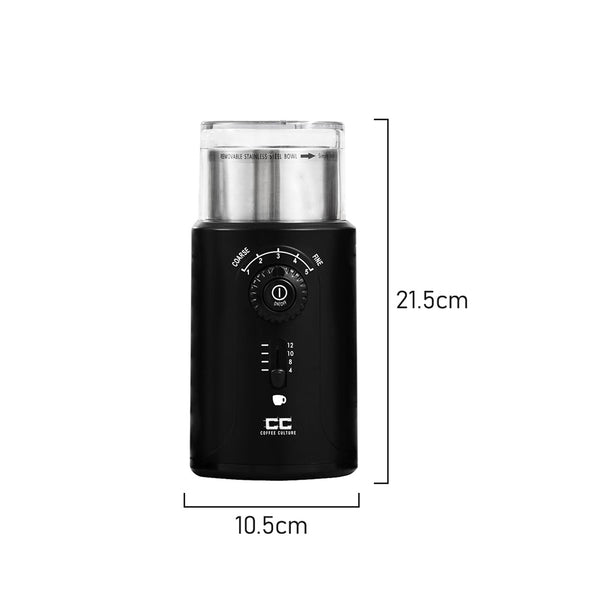Measurements of Coffee Culture Black ajustable cup size Electric Coffee Grinder