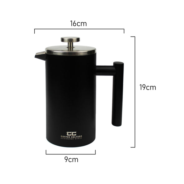Measurement of Coffee Culture black heavy stainless steel double wall french press plunger 800ml