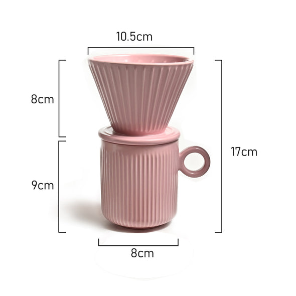 Measurement of Coffee Culture pink ceramic ribbed design mug and pour over set 320ml Capacity 