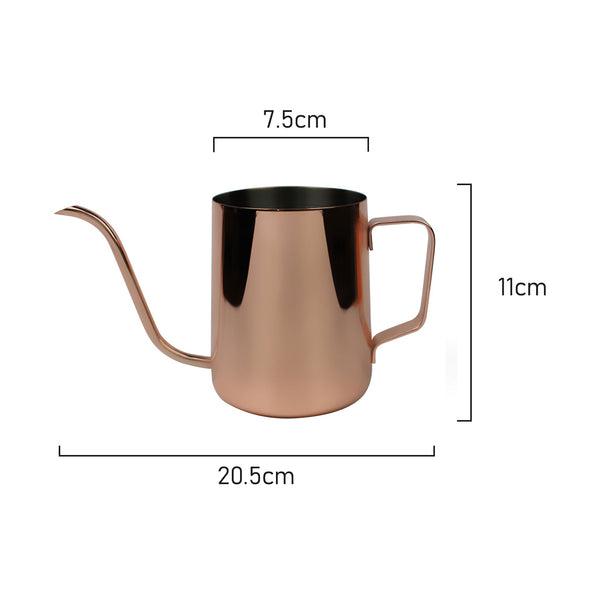 Measurements of Coffee Culture rose gold Goose Neck Pour Over Jug 600ml mad from quality Stainless Steel