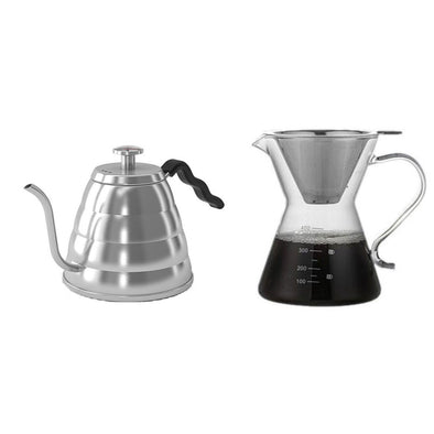 Coffee Culture set of stainless steel goose neck kettle and 400ml Borosilicate glass pour over