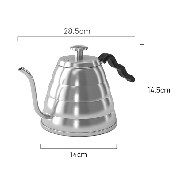 Measurement of coffee culture stainless steel pour oven kettle with built in thermometer 1.2L capacity