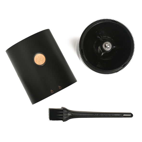Coffee Culture Black USB Rechargeable Coffee Grinder with wood button