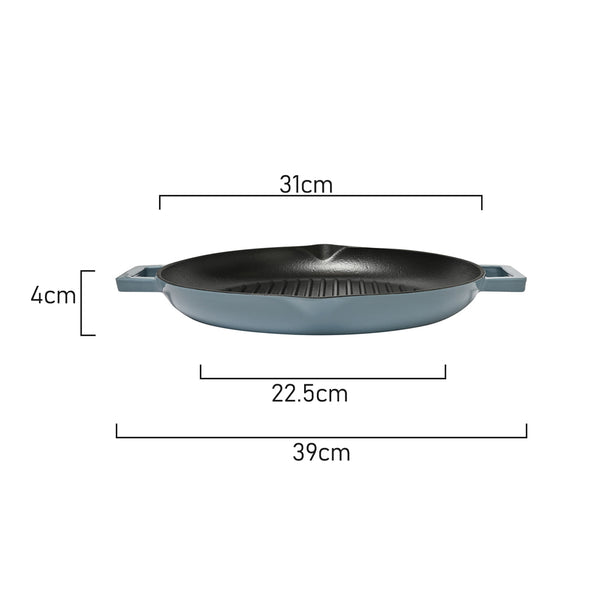 Measurements of Classica Cast Iron Sky Blue Grill Pan with handles