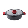 Maximus Black Shallow Pot with Lid and red handles suitable for all cooktops including induction
