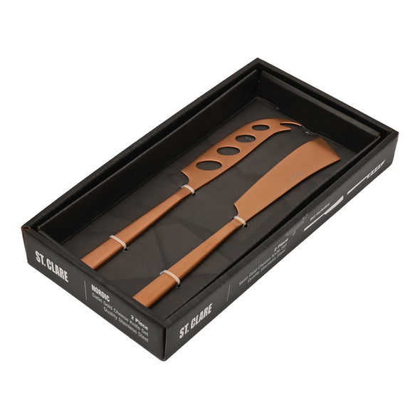 St Clare Nordic Quality Stainless Steel Rose Gold Satin matte finish 2 cheese knives set