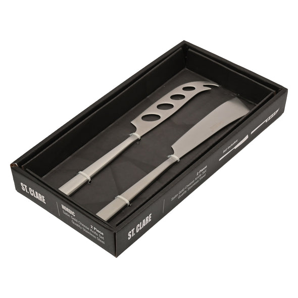 St Clare Nordic Quality Stainless Steel silver Satin matte finish 2 cheese knives set