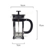 Measurements of Coffee Culture Borosilicate Glass French press Plunger with black heavy duty stainless steel frame 3 cup 350ml