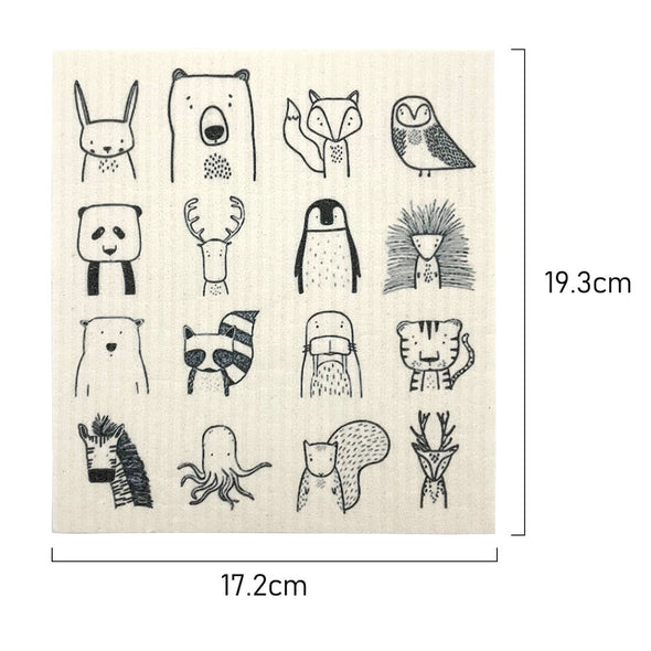 Measurements of Biodegradable Swedish Dish Cloth with cute Creatures pattern