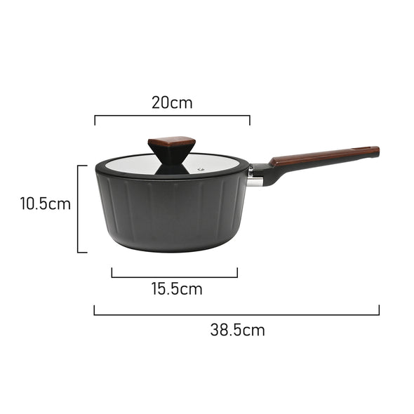 Measurements of Classica Diamond Stone Black Forged Elegance 20cm Saucepan with lid suitable for all stove tops including induction