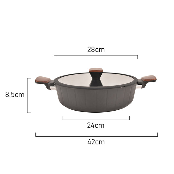 Measurements Classica Diamond Stone Black Forged Elegance 28cm chef's pan with lid suitable for all stove tops including induction