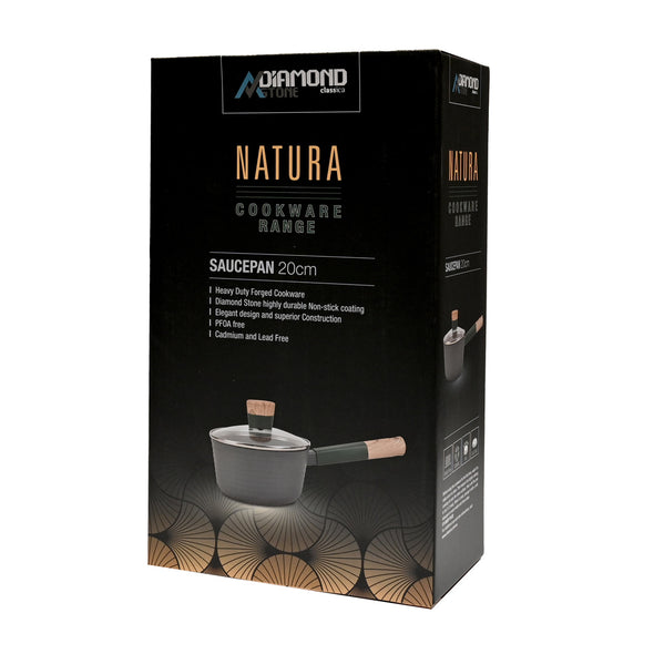 Packaging of Classica Diamond Stone Natura Diecast 20cm Saucepan with lid suitable for all stove tops including induction
