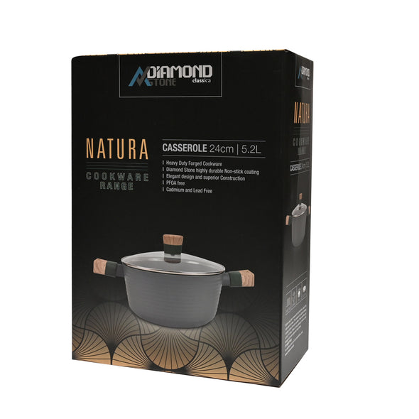 Packaging of Classica Diamond Stone Natura Diecast 24cm Casserole with lid suitable for all stove tops including induction