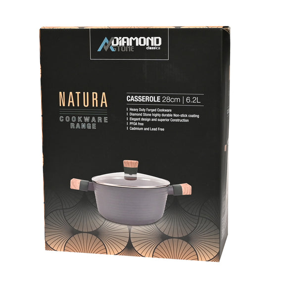 Packaging of Classica Diamond Stone Natura Diecast 28cm Casserole with lid suitable for all stove tops including induction