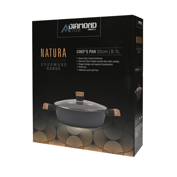 Packaging of Classica Diamond Stone Natura Diecast 32cm Chef's pan suitable for all stove tops including induction