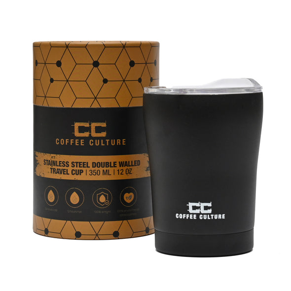 Coffee Culture Pure Black Stainless Steel Double Wall Reuseable Travel Cup 350ml