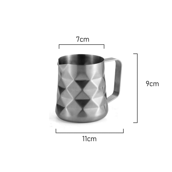 Measurements of Coffee Culture diamond stainless steel milk frothing jug 350ml