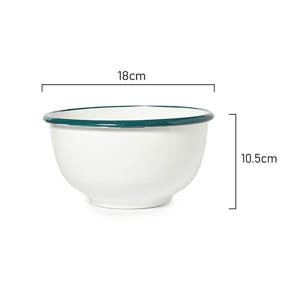 Measurements of St Clare 18cm Enamel White and Green Mixing Bowl