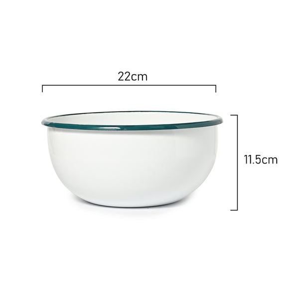 Measurements of St Clare 22cm Enamel White and Green Mixing Bowl