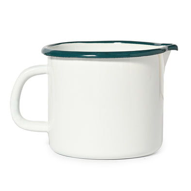 St Clare Enamel White Measuring jug with green trim