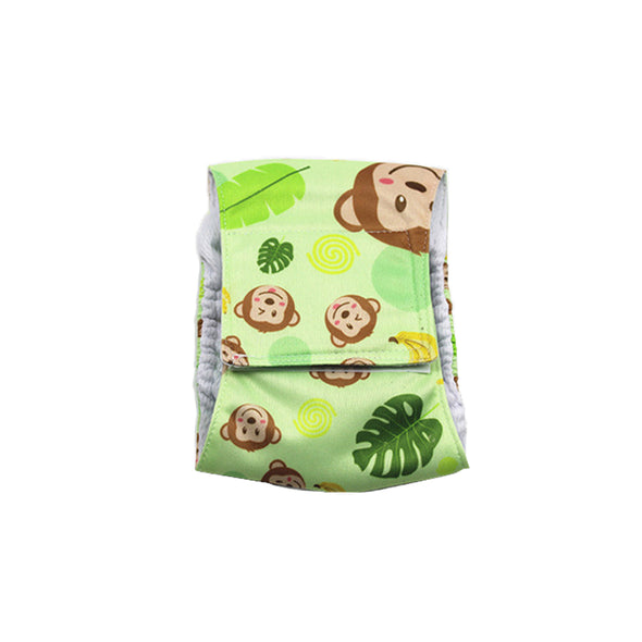 Furzone Medium Green Reusable Washable Male Dog Diaper with Monkey pattern for 34 to 40cm waistline