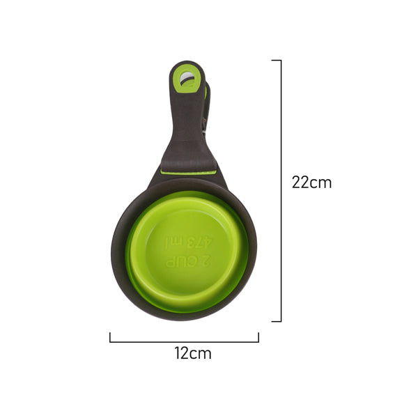 Measurements of Furzone Green Collapsible Dog/Cat Food Scoop Measuring Cup & Bag Clip - 2 Cup 473ml