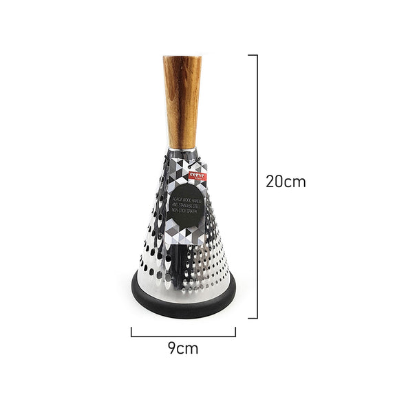 Measurements of Cerve Non Slip stainless steel Grater with acacia wood handle and non slip silicone base